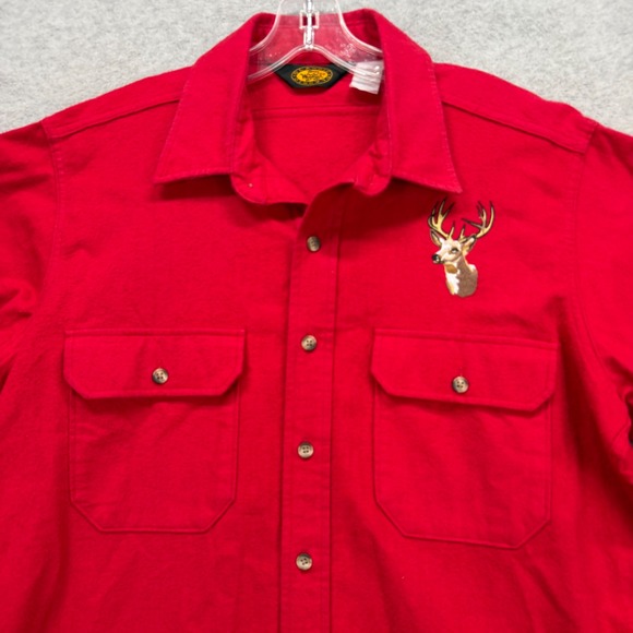 Vintage Woolrich Flannel Shirt Mens Large Red Buck Deer Sportsman Chamois Rugged - Picture 2 of 8